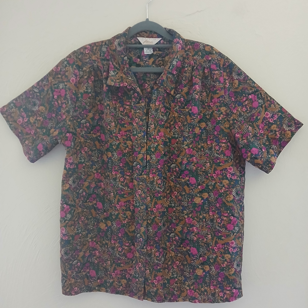 Vintage Fashion Attitudes Pink and Purple Paisley Button Down‎ Top Size 12